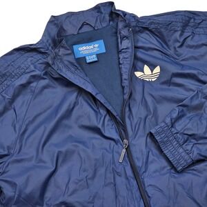 Adidas Windbreaker Mens L Navy Blue Trefoil Mesh Lined Full Zip Sportswear Track